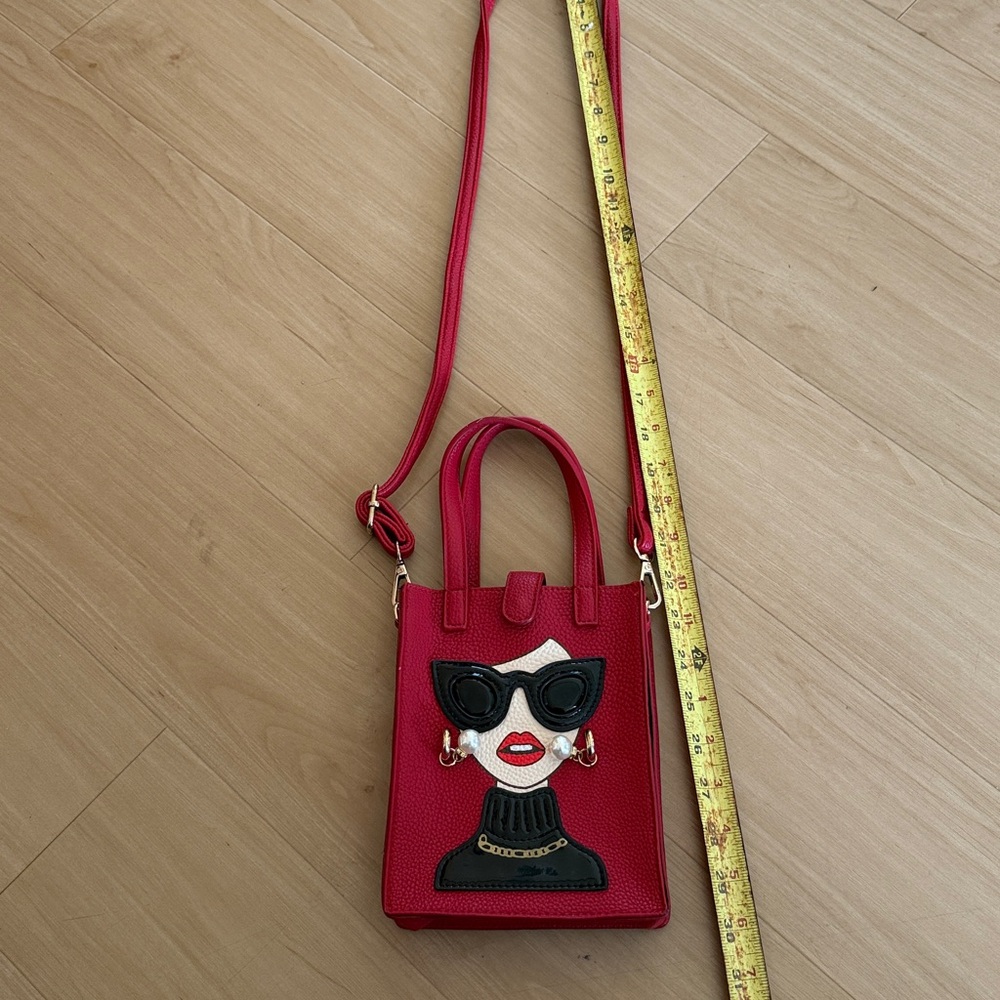 WOMEN FASHION NOVELTY LADY FACE SHOULDER HANDBAG/CLUTCH RETRO RED CHIC GLAM NWOT - Picture 6 of 12